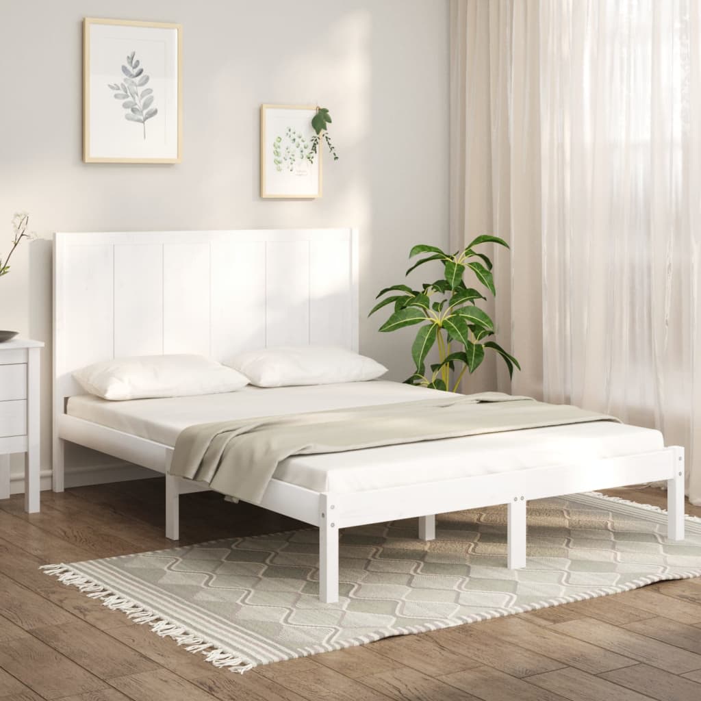 vidaXL Bed Frame White Solid Wood Pine 150x200 cm King Size