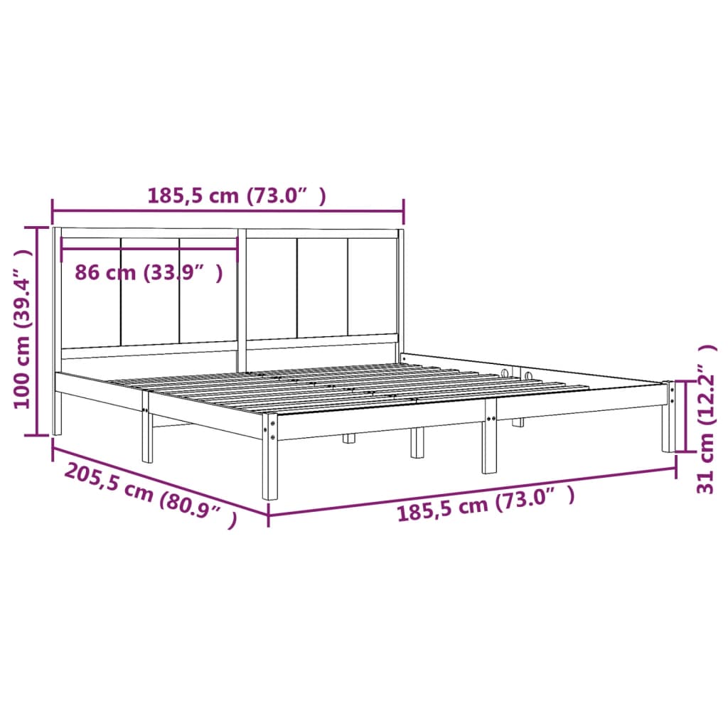 vidaXL Bed Frame without Mattress White 180x200 cm Super King Solid Wood Pine