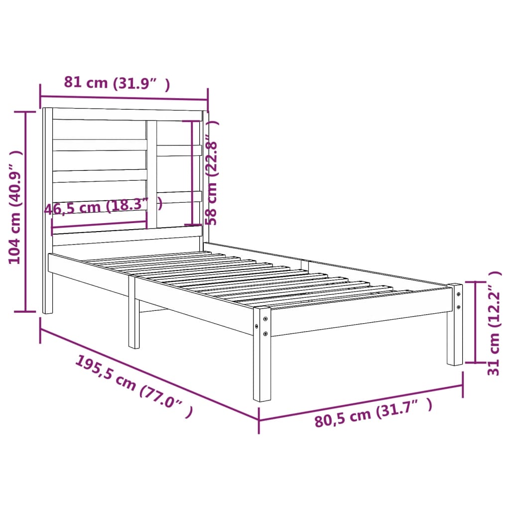 vidaXL Bed Frame without Mattress Solid Wood 75x190 cm Small Single Small Single