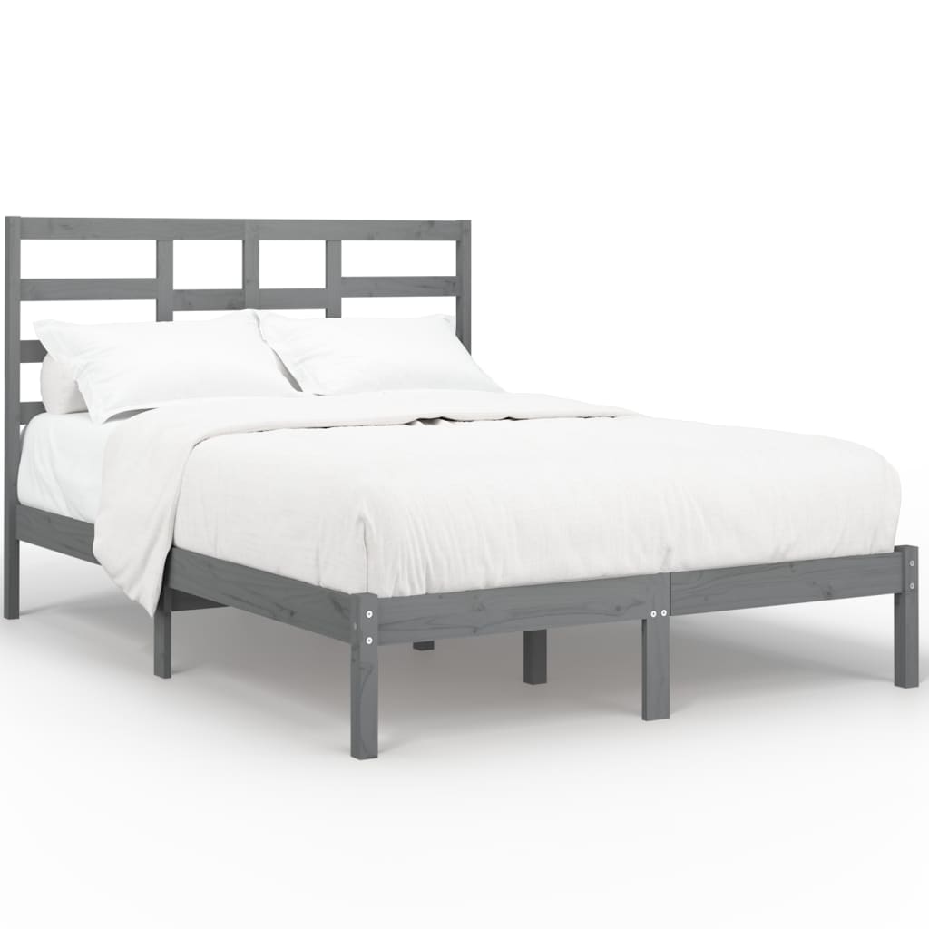 vidaXL Bed Frame without Mattress Grey Solid Wood 135x190 cm Double Double