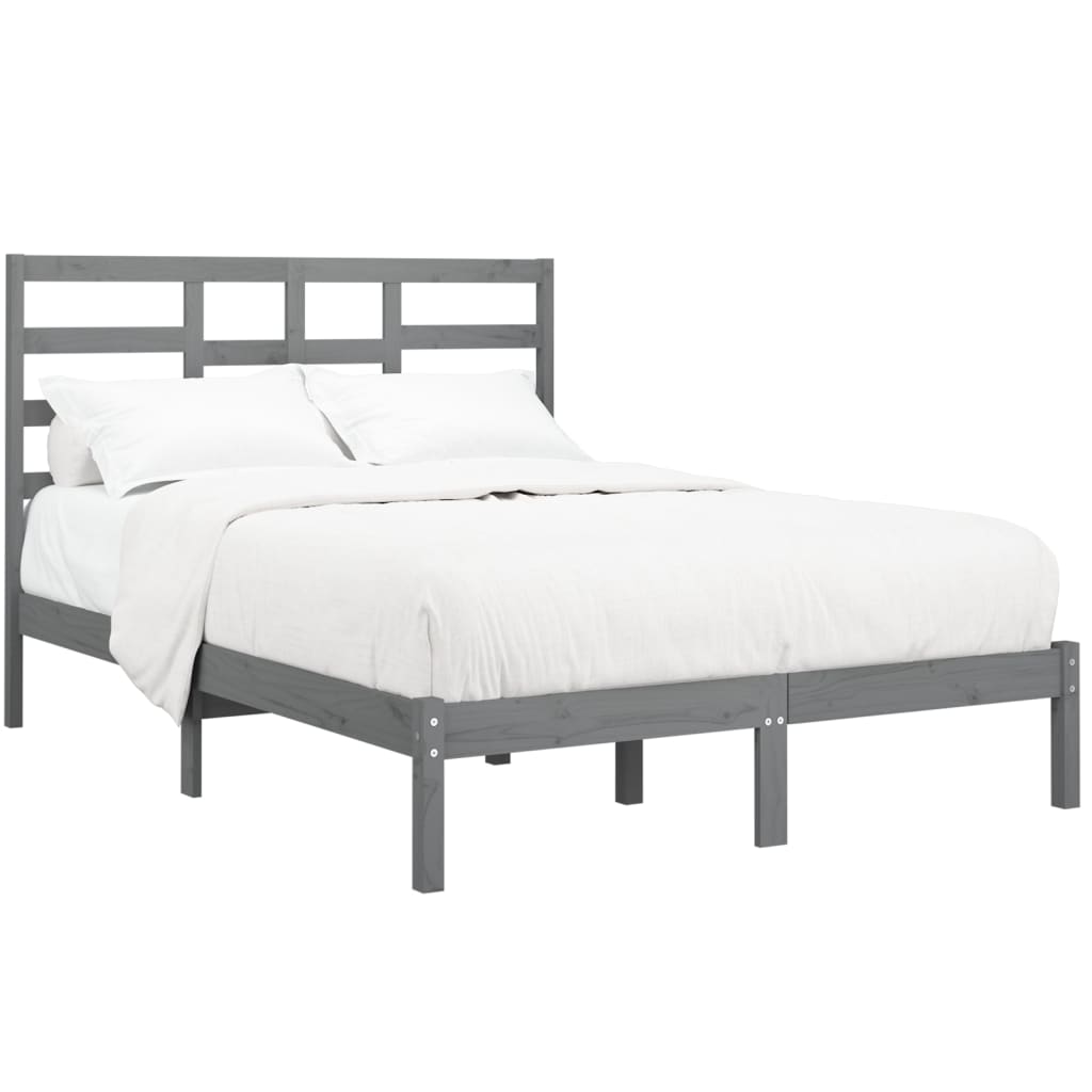 vidaXL Bed Frame without Mattress Grey Solid Wood 135x190 cm Double Double