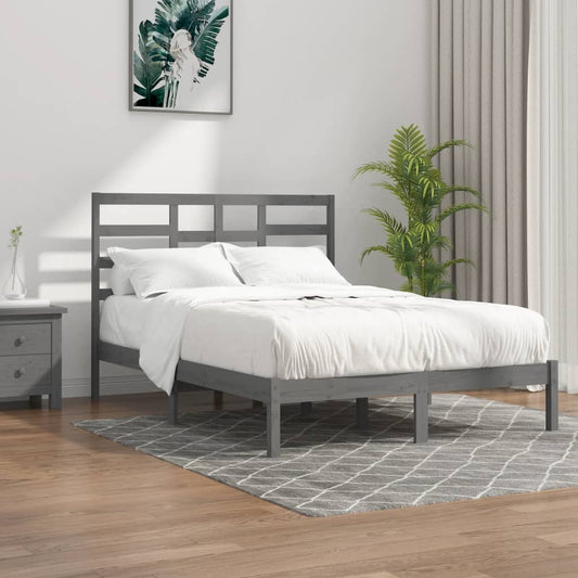 vidaXL Bed Frame without Mattress Grey Solid Wood 135x190 cm Double Double