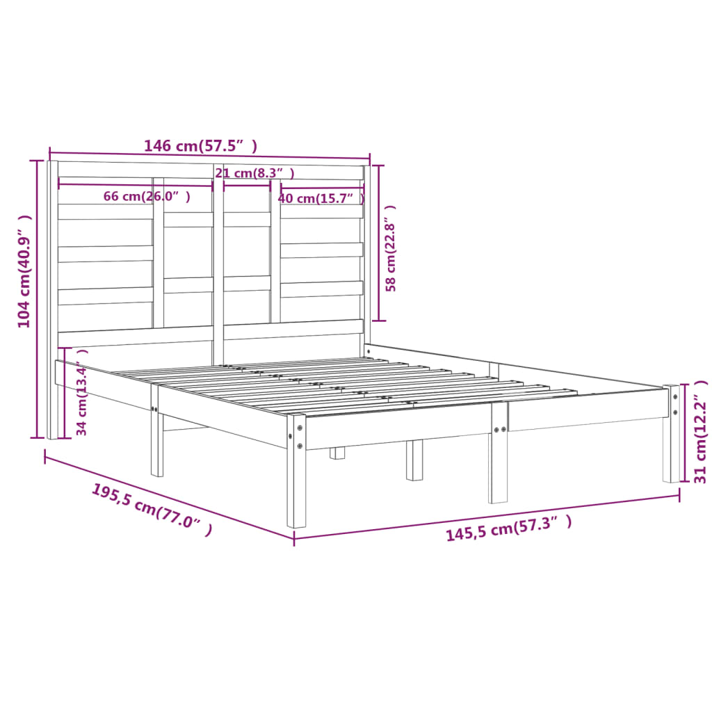 Bed Frame without Mattress Black Solid Wood 140x190 cm