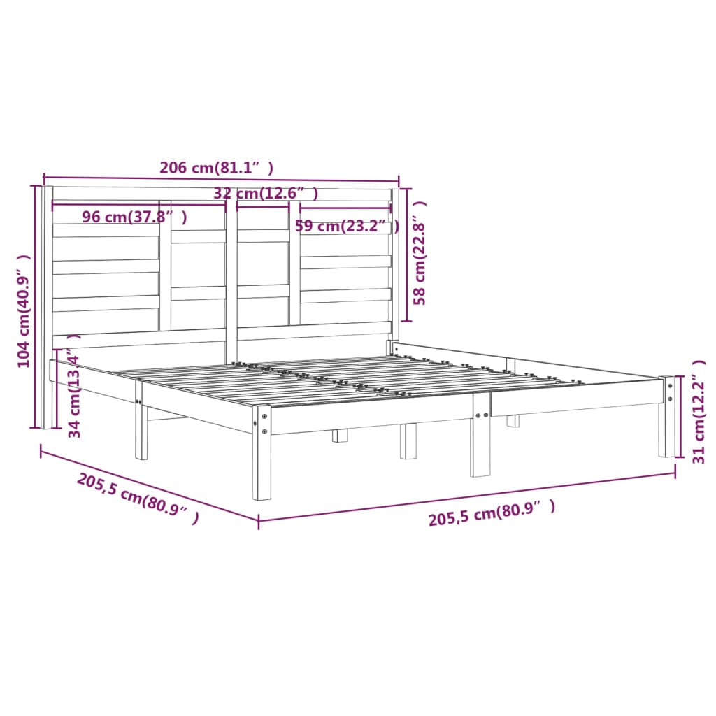 Bed Frame without Mattress Black Solid Wood 200x200 cm