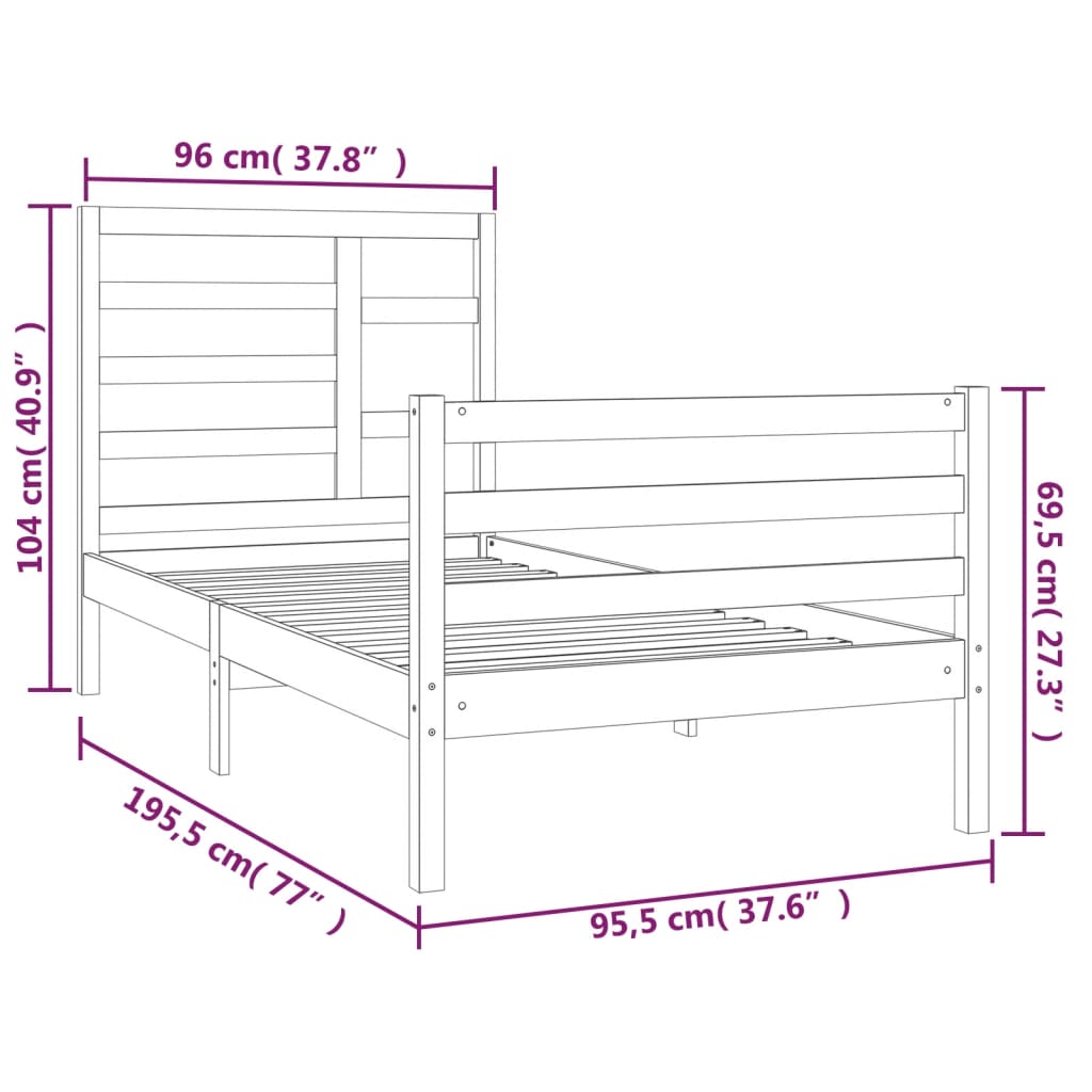 vidaXL Bed Frame without Mattress Solid Wood 90x190 cm Single