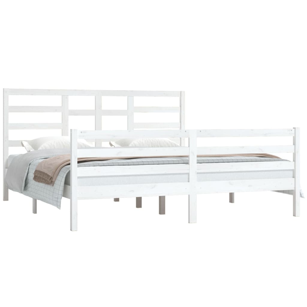 vidaXL Bed Frame without Mattress White Solid Wood 180x200 cm Super King