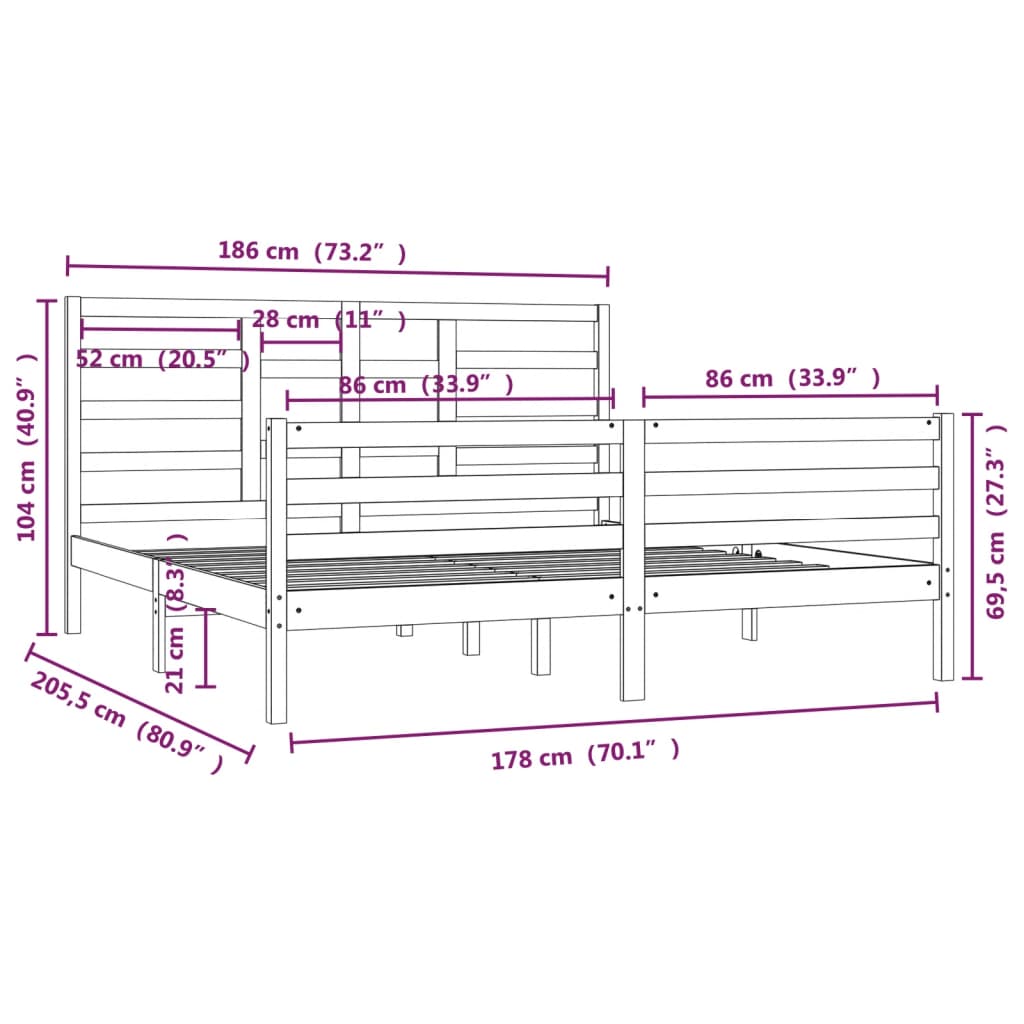 vidaXL Bed Frame without Mattress White Solid Wood 180x200 cm Super King