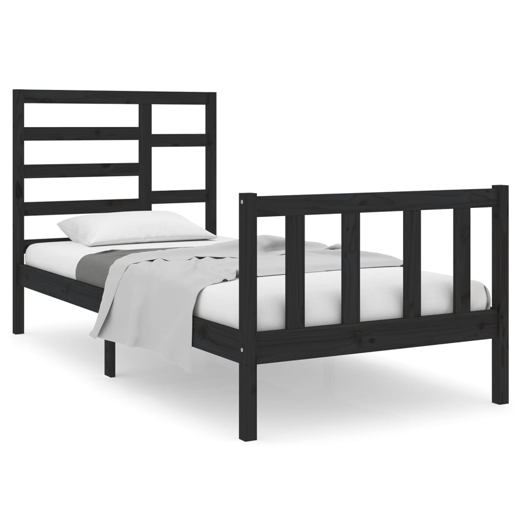 vidaXL Bed Frame without Mattress Black Solid Wood 75x190 cm Small Single