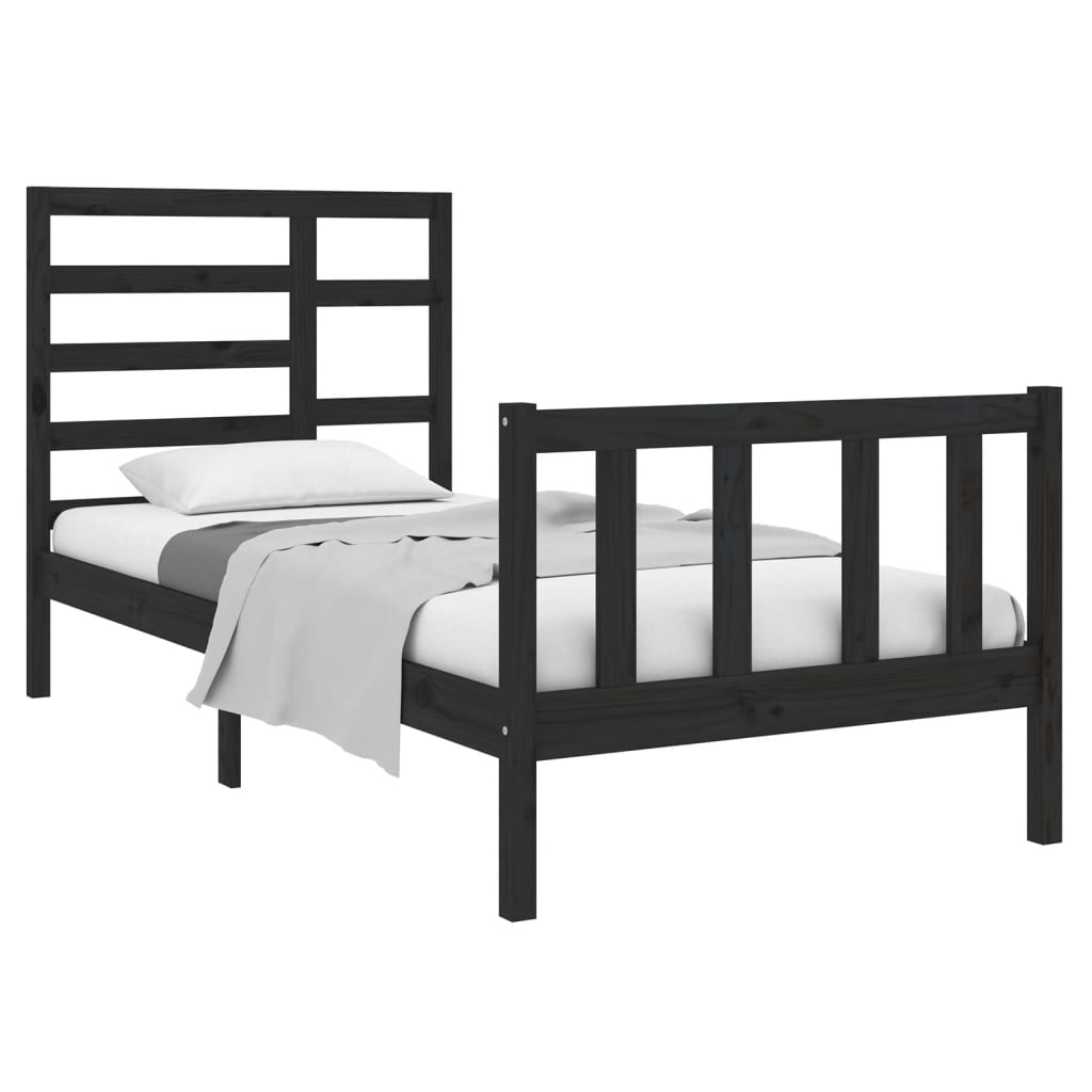 vidaXL Bed Frame without Mattress Black Solid Wood 75x190 cm Small Single