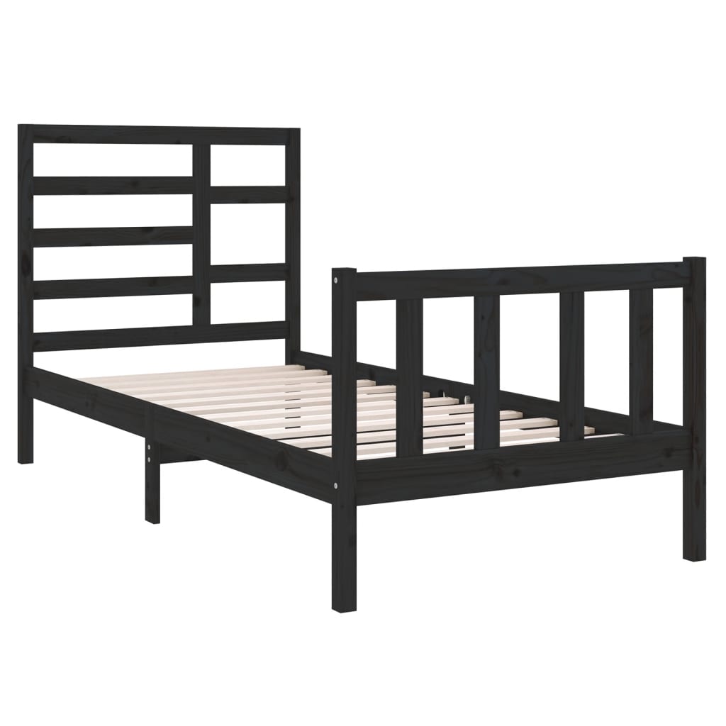 vidaXL Bed Frame without Mattress Black Solid Wood 75x190 cm Small Single