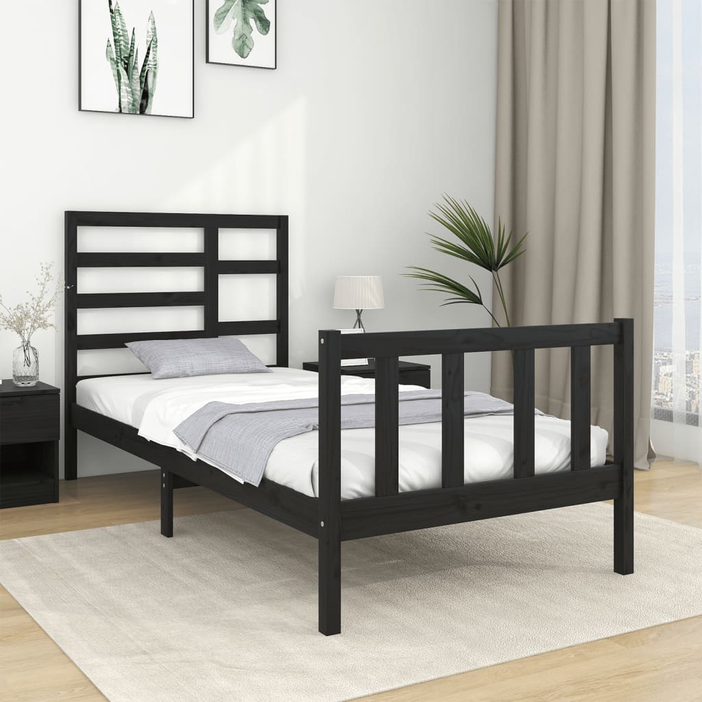 vidaXL Bed Frame without Mattress Black Solid Wood 75x190 cm Small Single