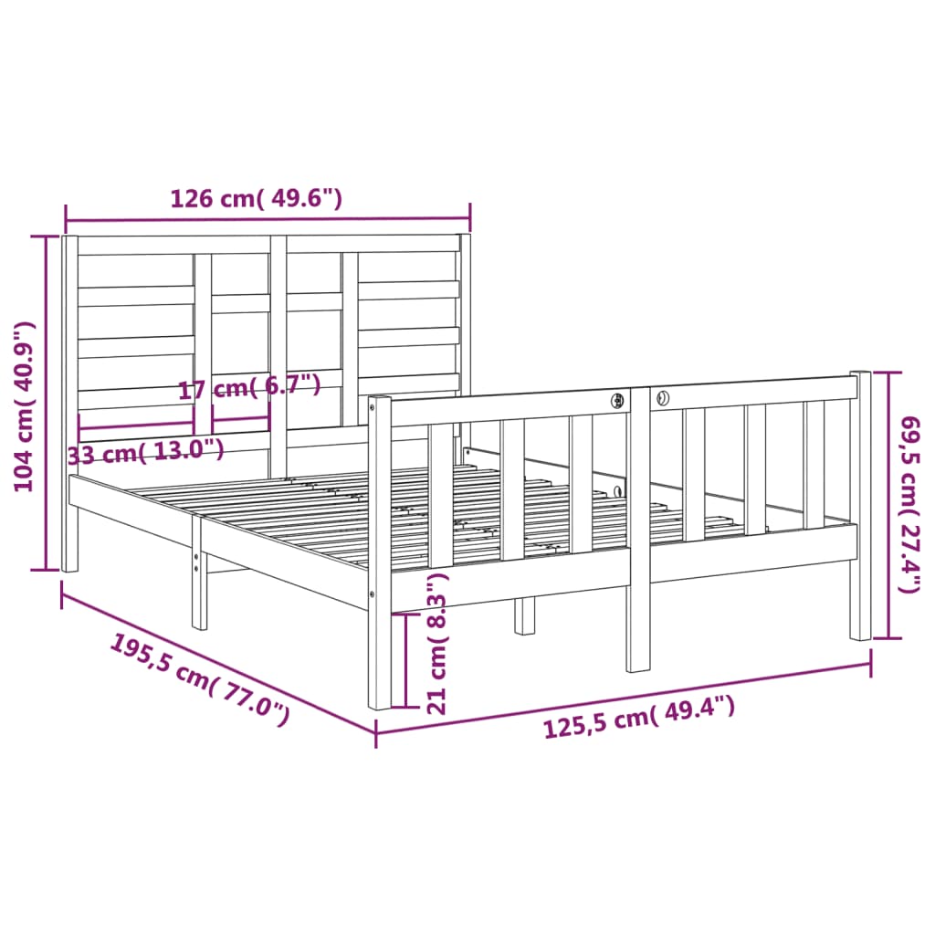 vidaXL Bed Frame without Mattress Solid Wood 120x190 cm Small Double