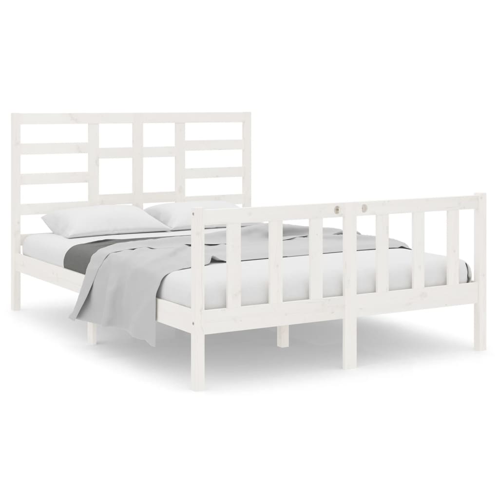 vidaXL Bed Frame without Mattress White Solid Wood 135x190 cm Double