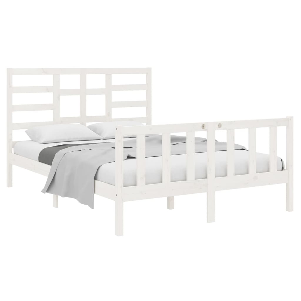 vidaXL Bed Frame without Mattress White Solid Wood 135x190 cm Double