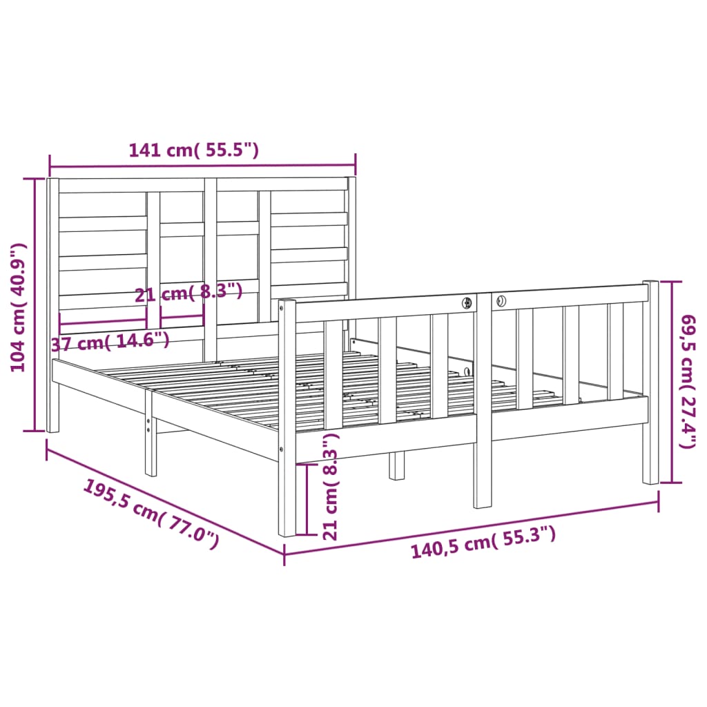 vidaXL Bed Frame without Mattress White Solid Wood 135x190 cm Double