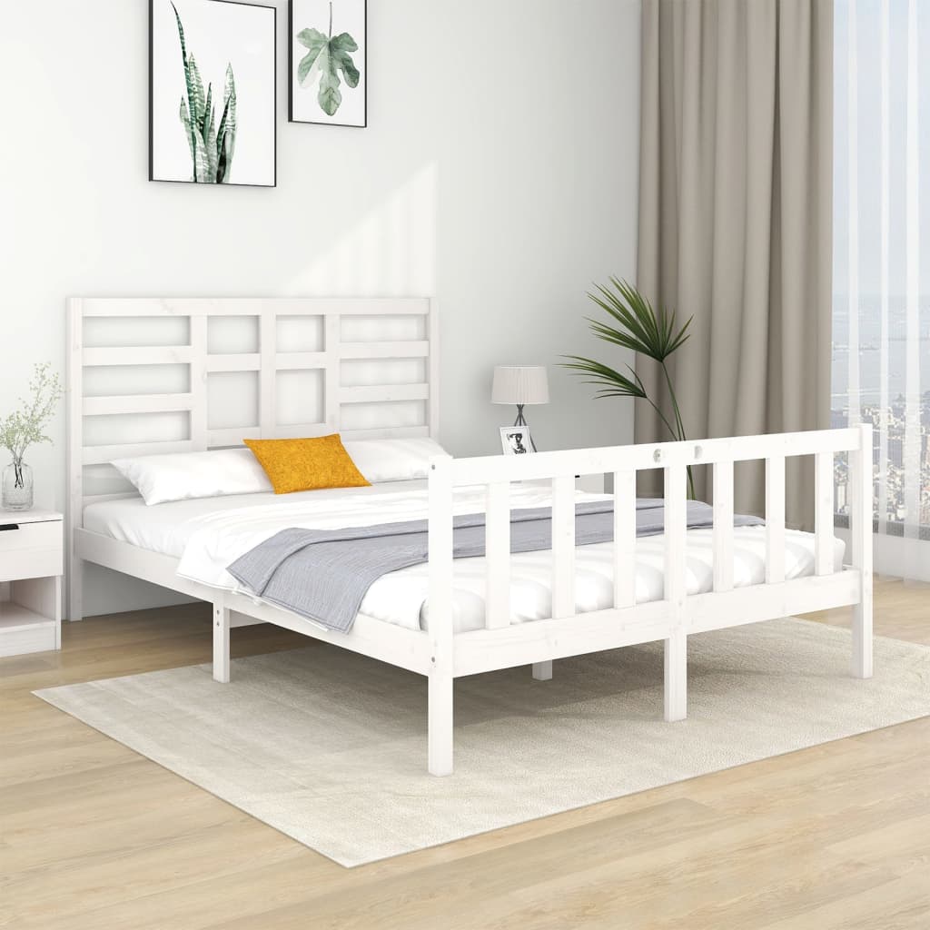 vidaXL Bed Frame without Mattress White Solid Wood 135x190 cm Double