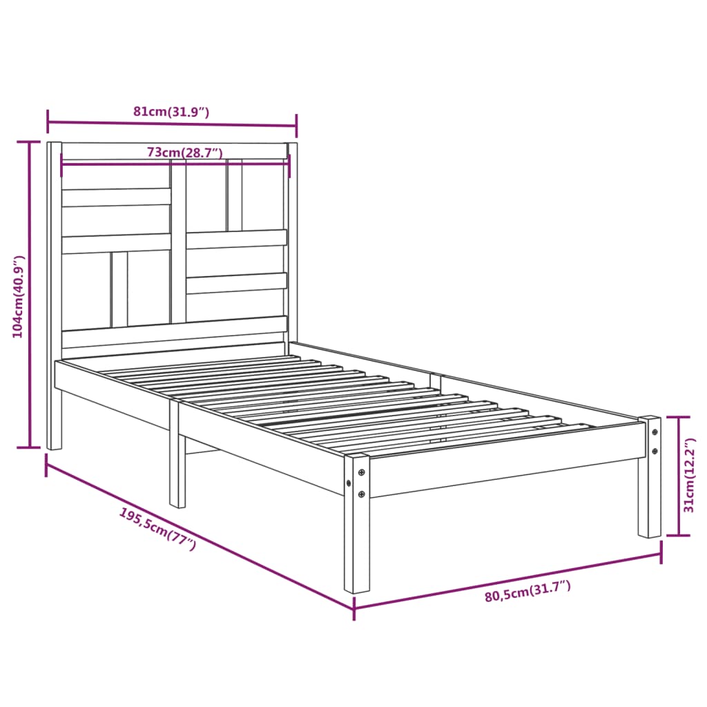 Bed Frame without Mattress Solid Wood 75x190 cm Small Single