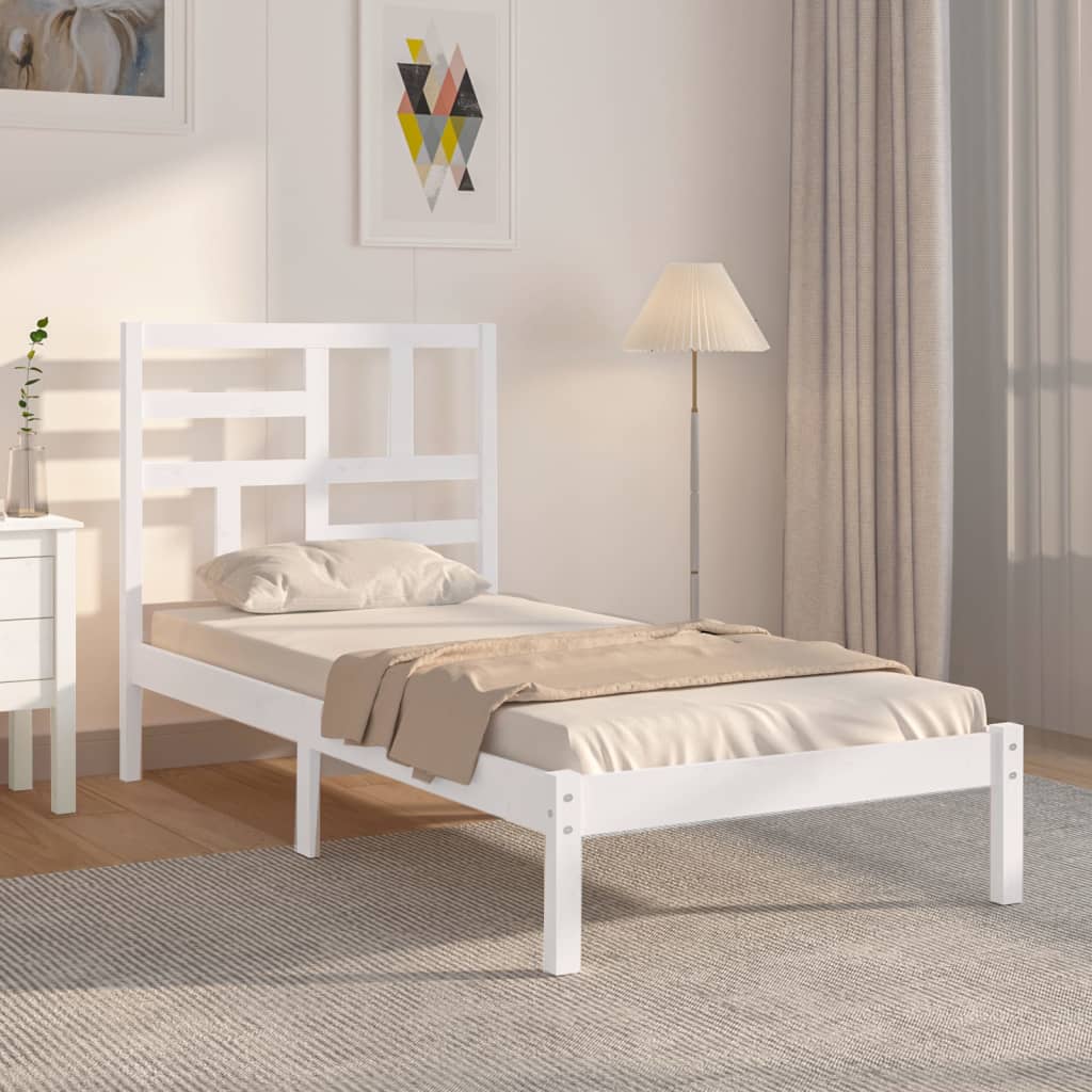 Bed Frame | White | Solid Pine Wood, Plywood | Small Single | Durable