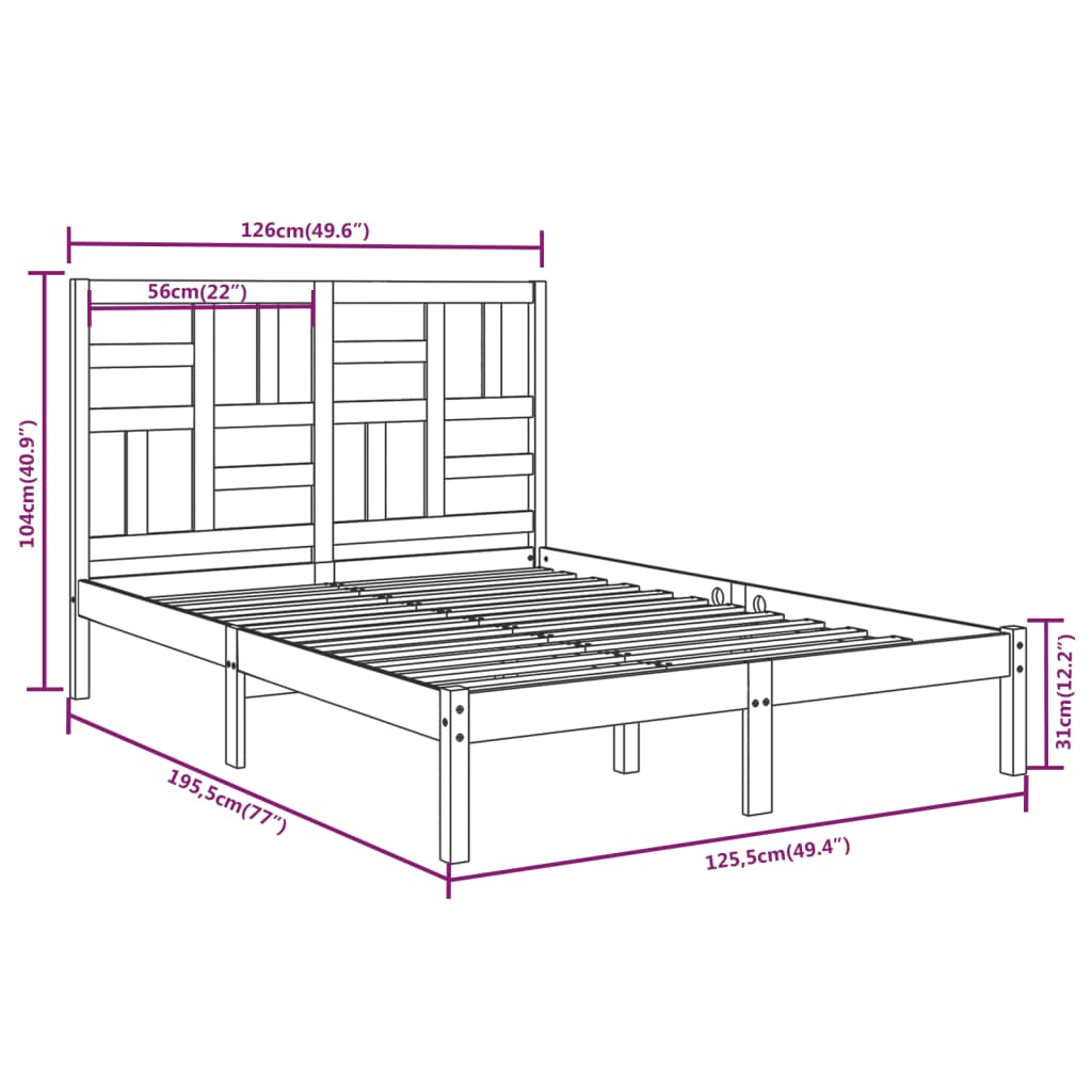 vidaXL Bed Frame without Mattress Solid Wood 120x190 cm Small Double