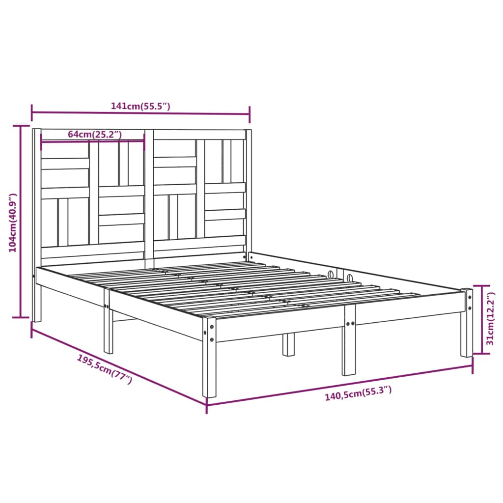 vidaXL Bed Frame without Mattress White Solid Wood 135x190 cm Double