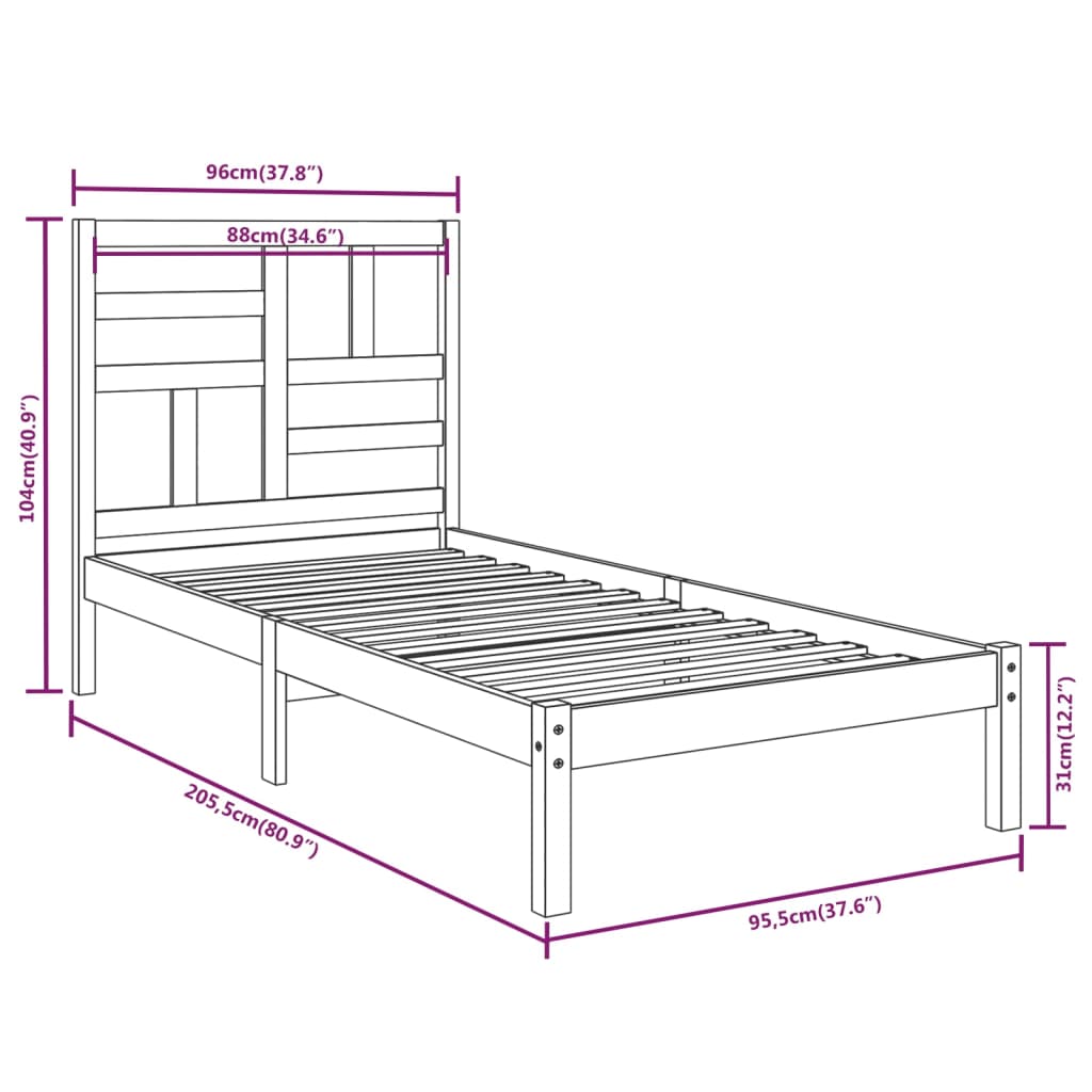 vidaXL Bed Frame without Mattress Solid Wood 90x200 cm