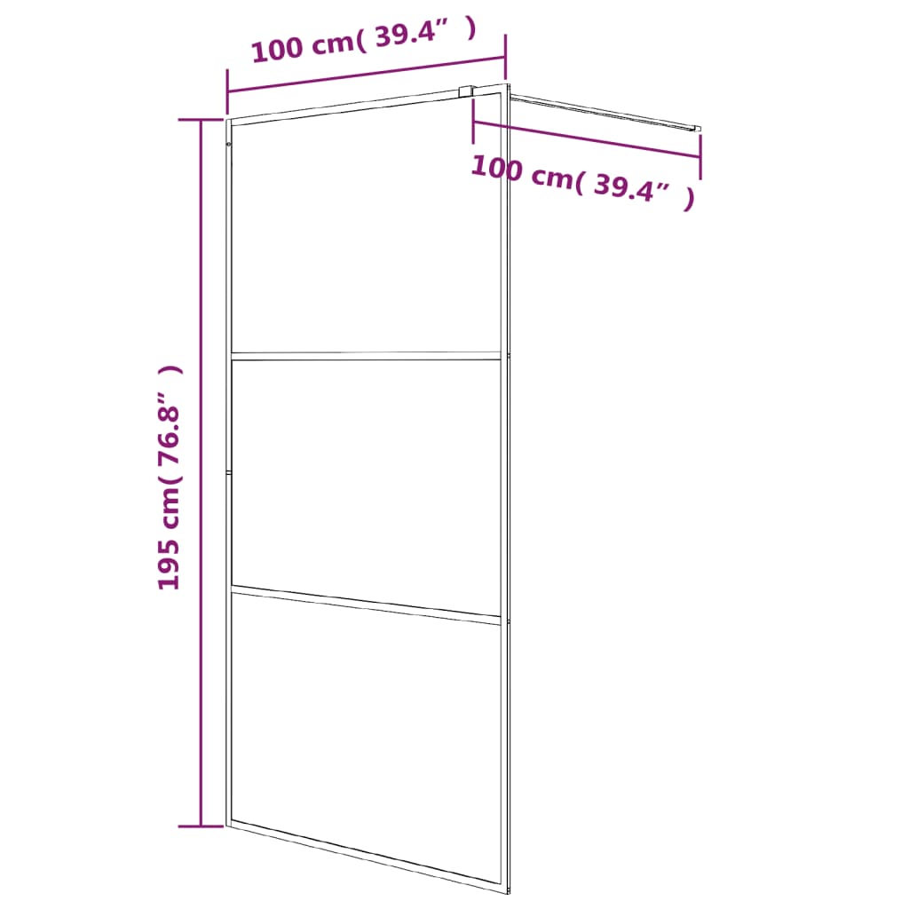 Walk-in Shower Wall Black 100x195 cm Half Frosted ESG Glass