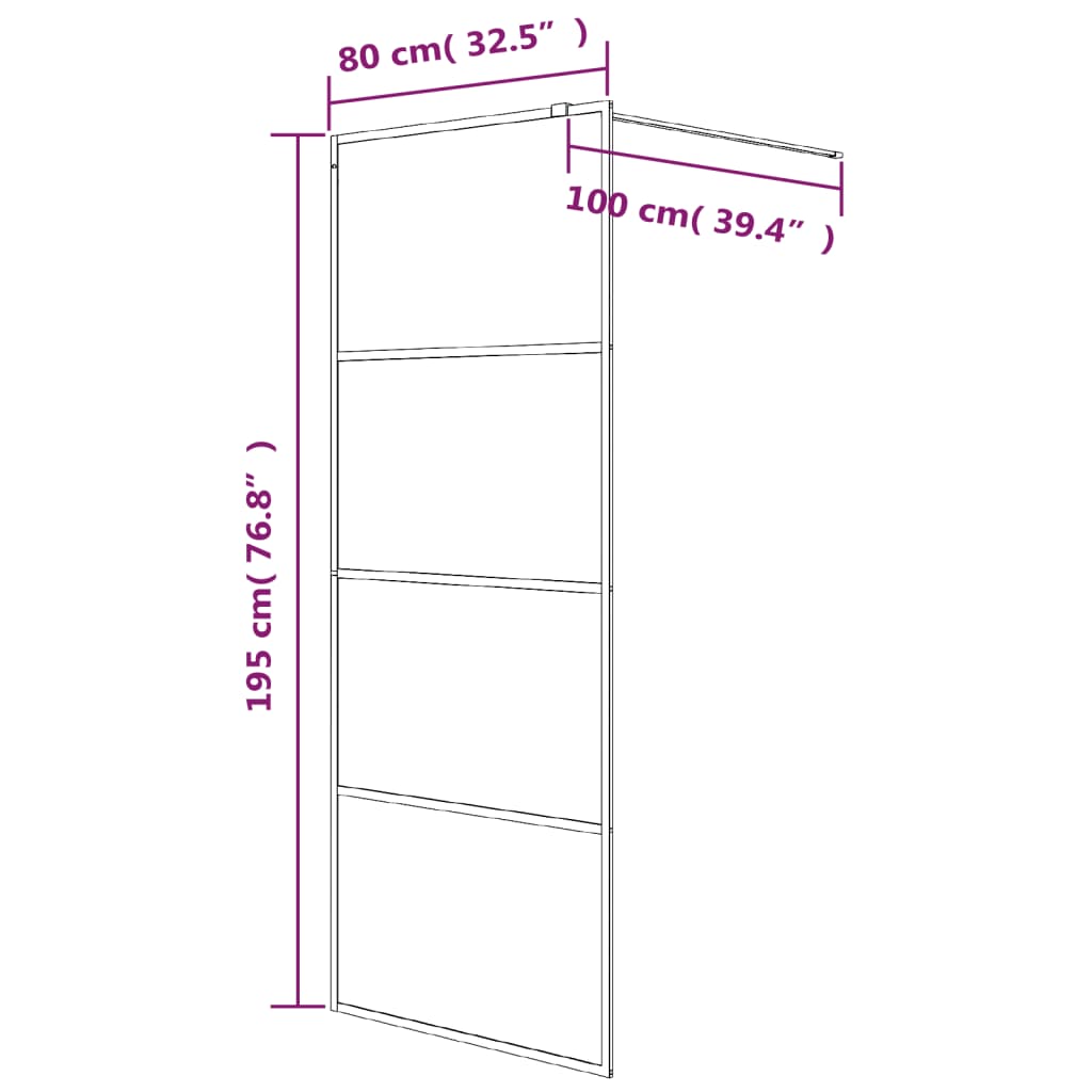 Walk-in Shower Wall Black 80x195 cm Frosted ESG Glass