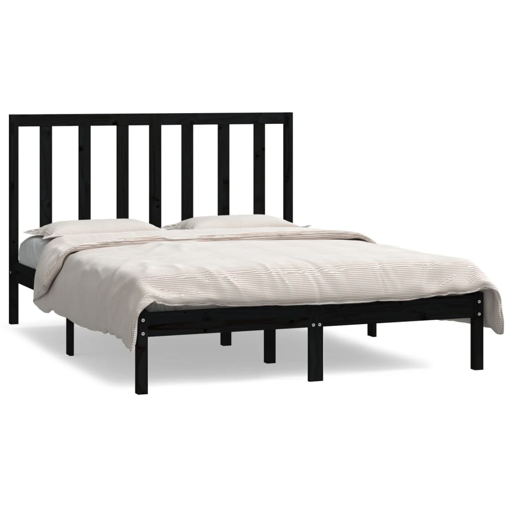 vidaXL Bed Frame without Mattress Black 140x190 cm Solid Wood Pine