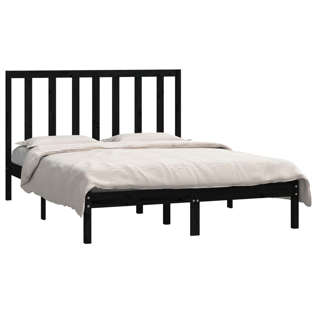 vidaXL Bed Frame without Mattress Black 140x190 cm Solid Wood Pine