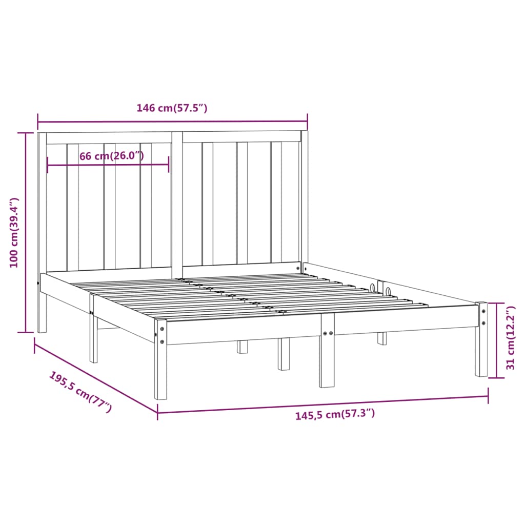 vidaXL Bed Frame without Mattress Black 140x190 cm Solid Wood Pine