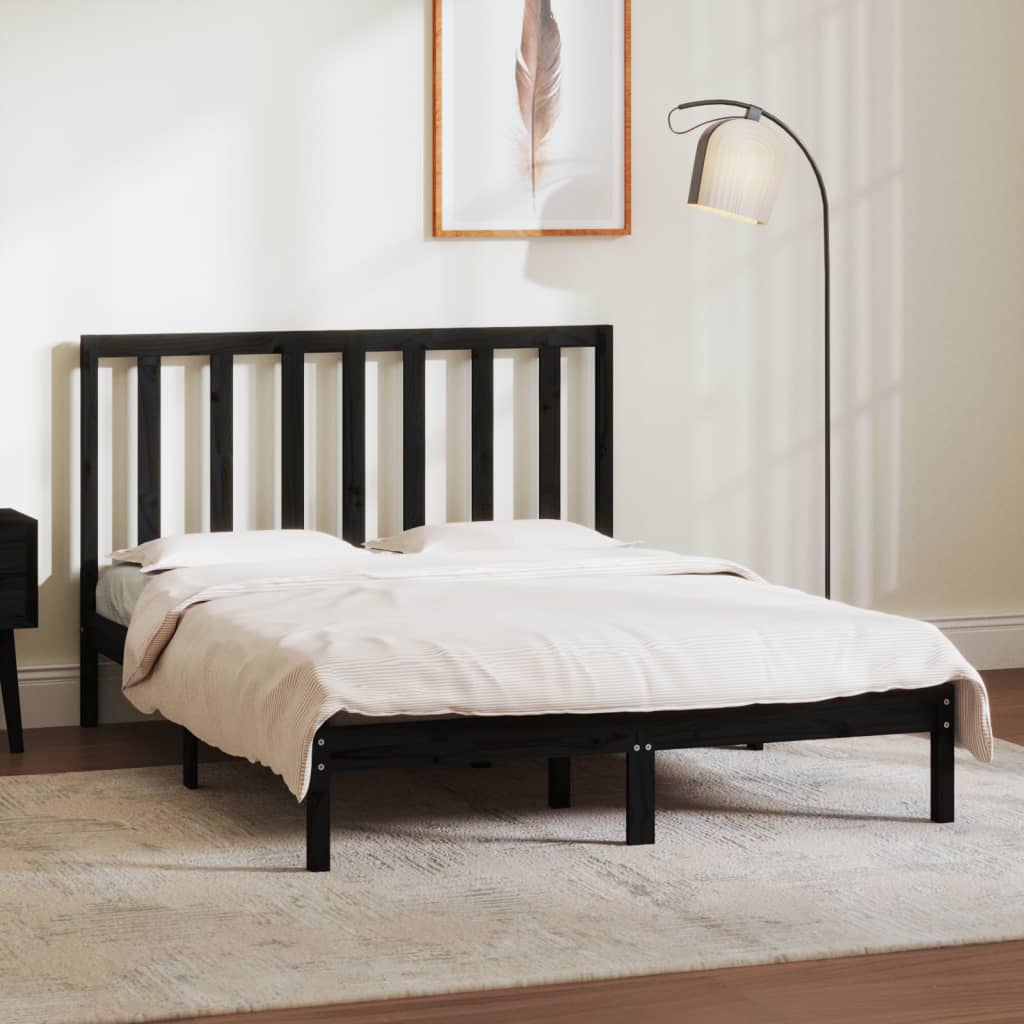 vidaXL Bed Frame without Mattress Black 140x190 cm Solid Wood Pine