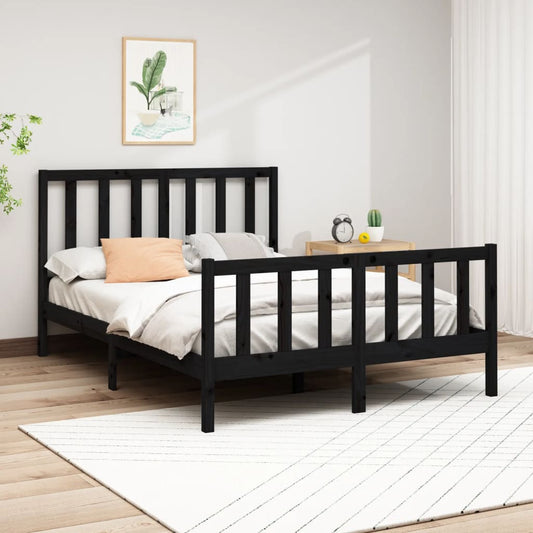 vidaXL Bed Frame without Mattress Black 140x190 cm Solid Wood Pine