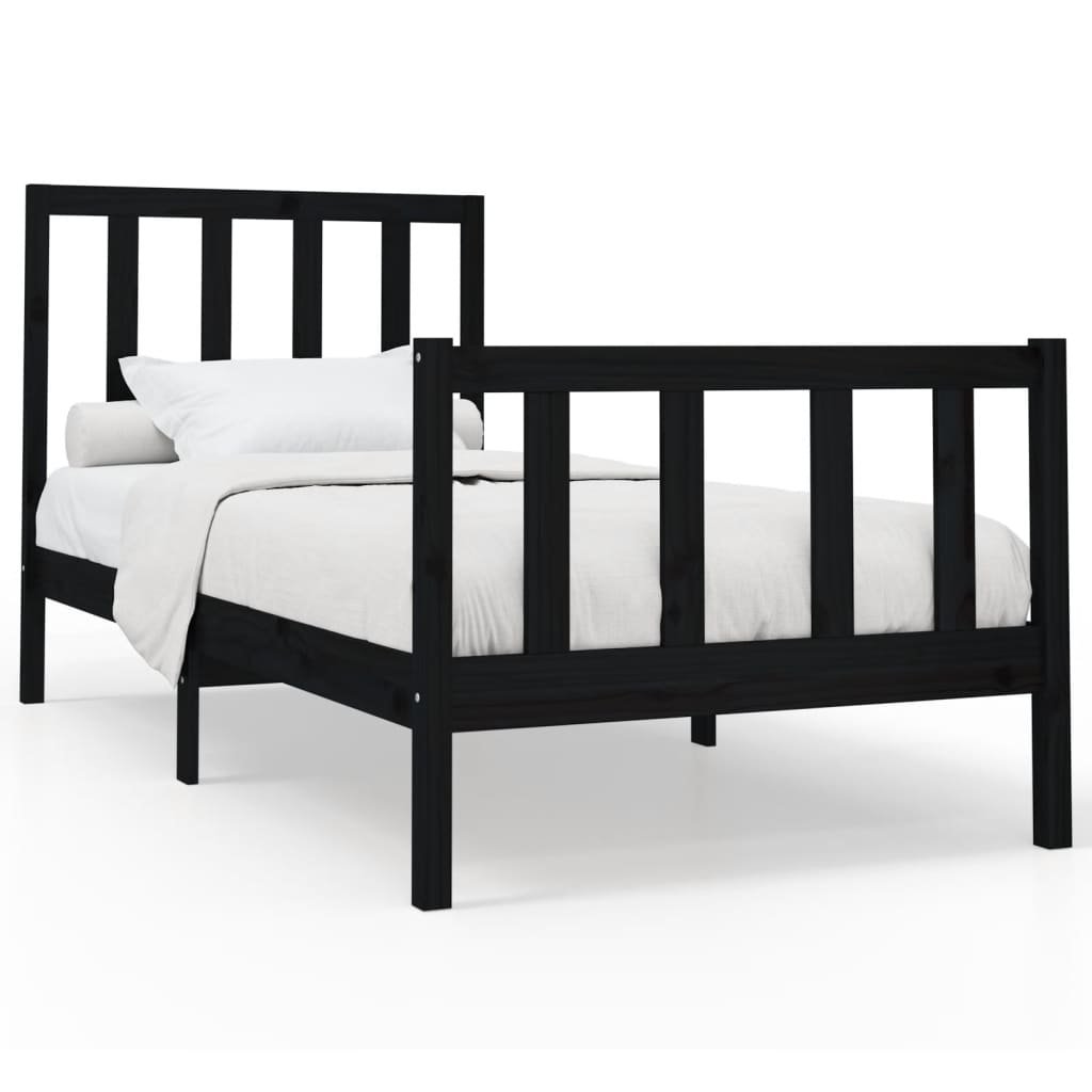 vidaXL Bed Frame without Mattress Black 100x200 cm Solid Wood Pine