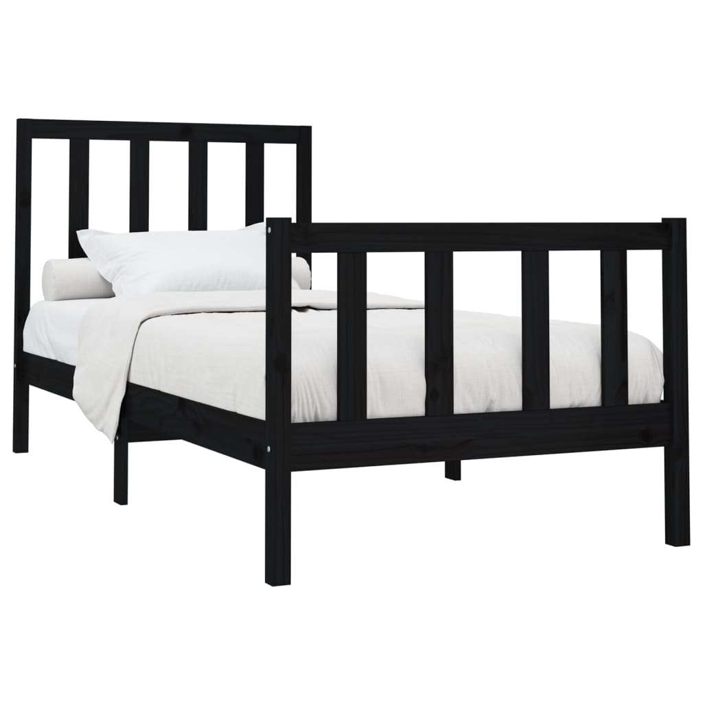 vidaXL Bed Frame without Mattress Black 100x200 cm Solid Wood Pine