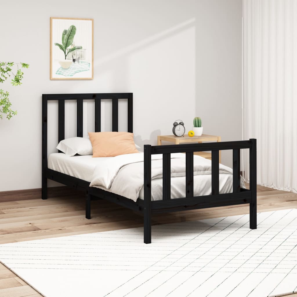 vidaXL Bed Frame without Mattress Black 100x200 cm Solid Wood Pine