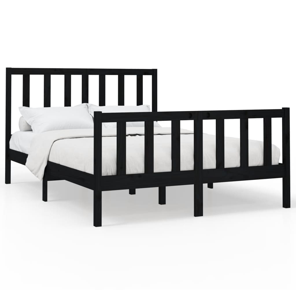 vidaXL Bed Frame without Mattress Black 140x200 cm Solid Wood Pine