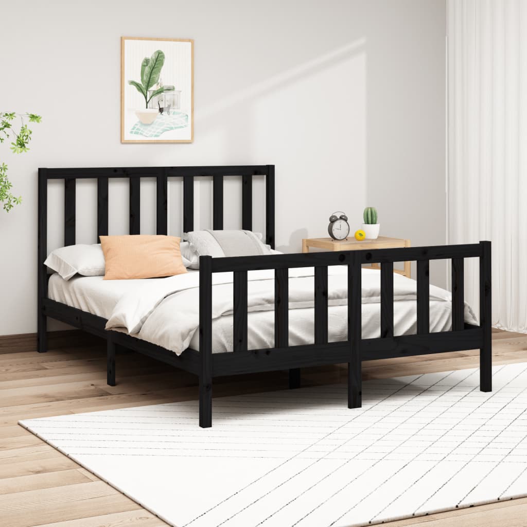 vidaXL Bed Frame without Mattress Black 140x200 cm Solid Wood Pine