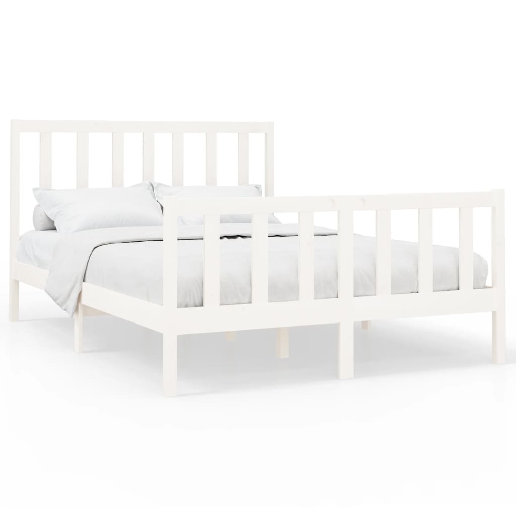 vidaXL Bed Frame without Mattress White 150x200 cm King Size Solid Wood Pine