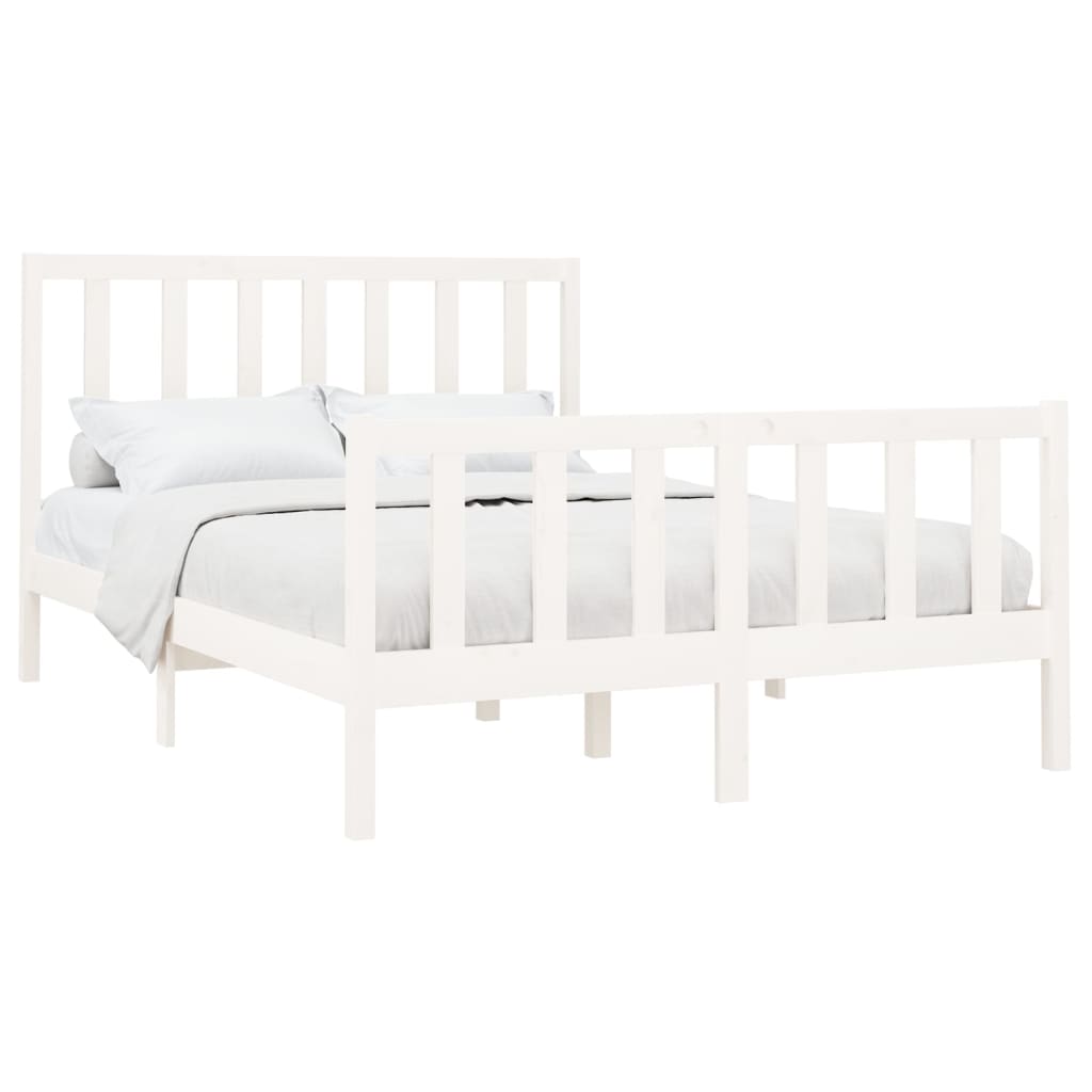 vidaXL Bed Frame without Mattress White 150x200 cm King Size Solid Wood Pine