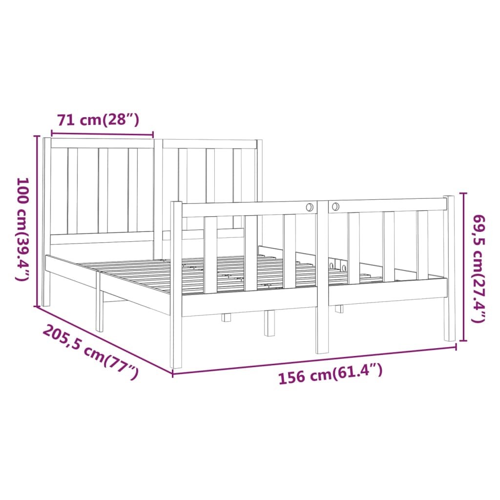 vidaXL Bed Frame without Mattress White 150x200 cm King Size Solid Wood Pine