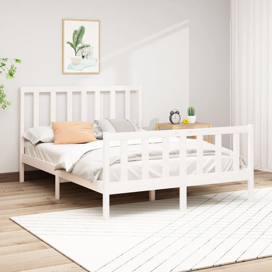 vidaXL Bed Frame without Mattress White 150x200 cm King Size Solid Wood Pine