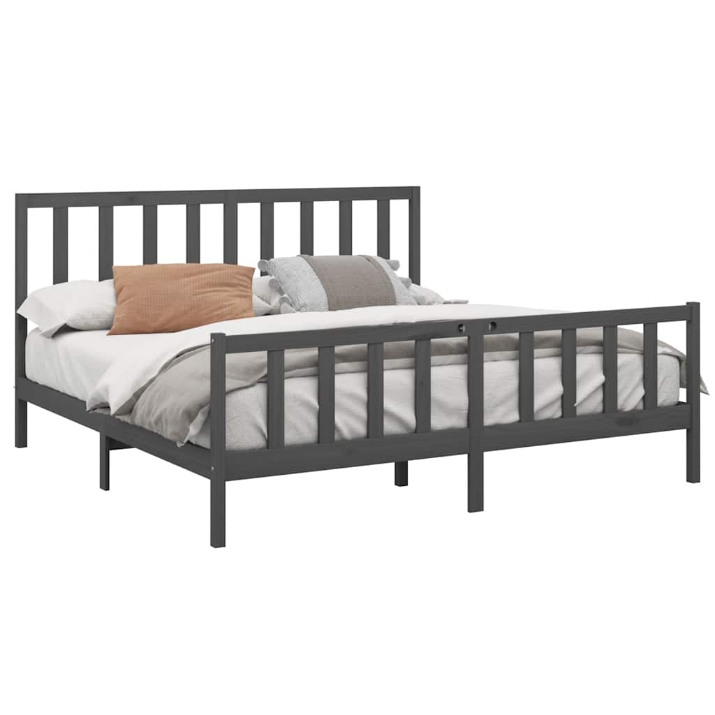 Bed Frame without Mattress Grey 200x200 cm  Solid Wood Pine