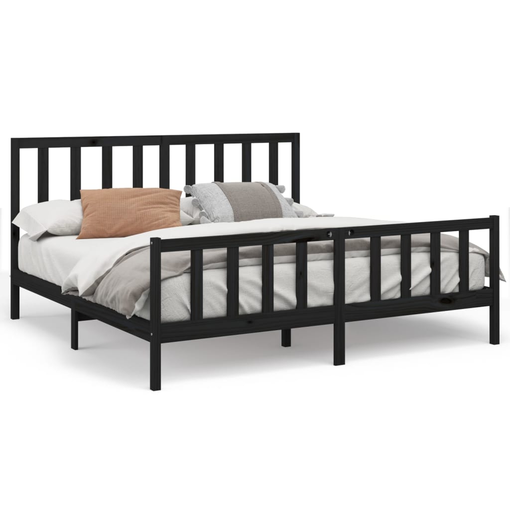 Bed Frame without Mattress Black 200x200 cm  Solid Wood Pine