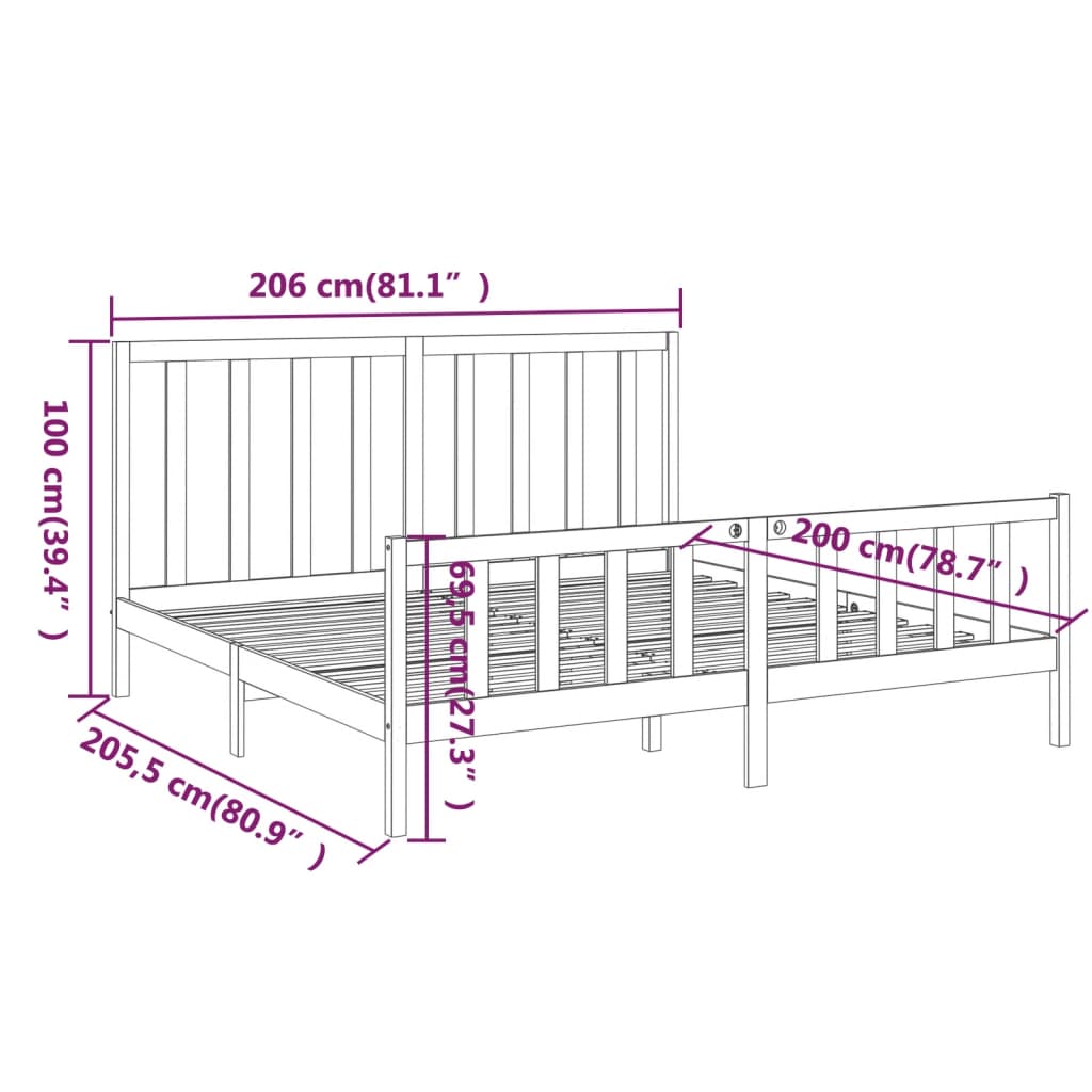 Bed Frame without Mattress Black 200x200 cm  Solid Wood Pine