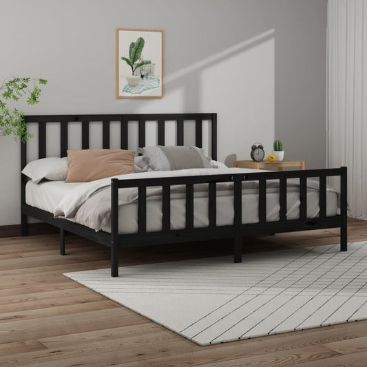 vidaXL Bed Frame without Mattress Black 200x200 cm  Solid Wood Pine