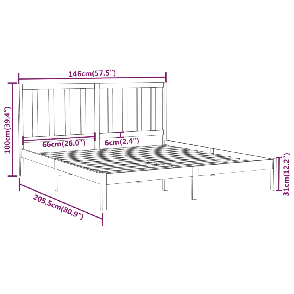 vidaXL Bed Frame without Mattress 140x200 cm Solid Wood