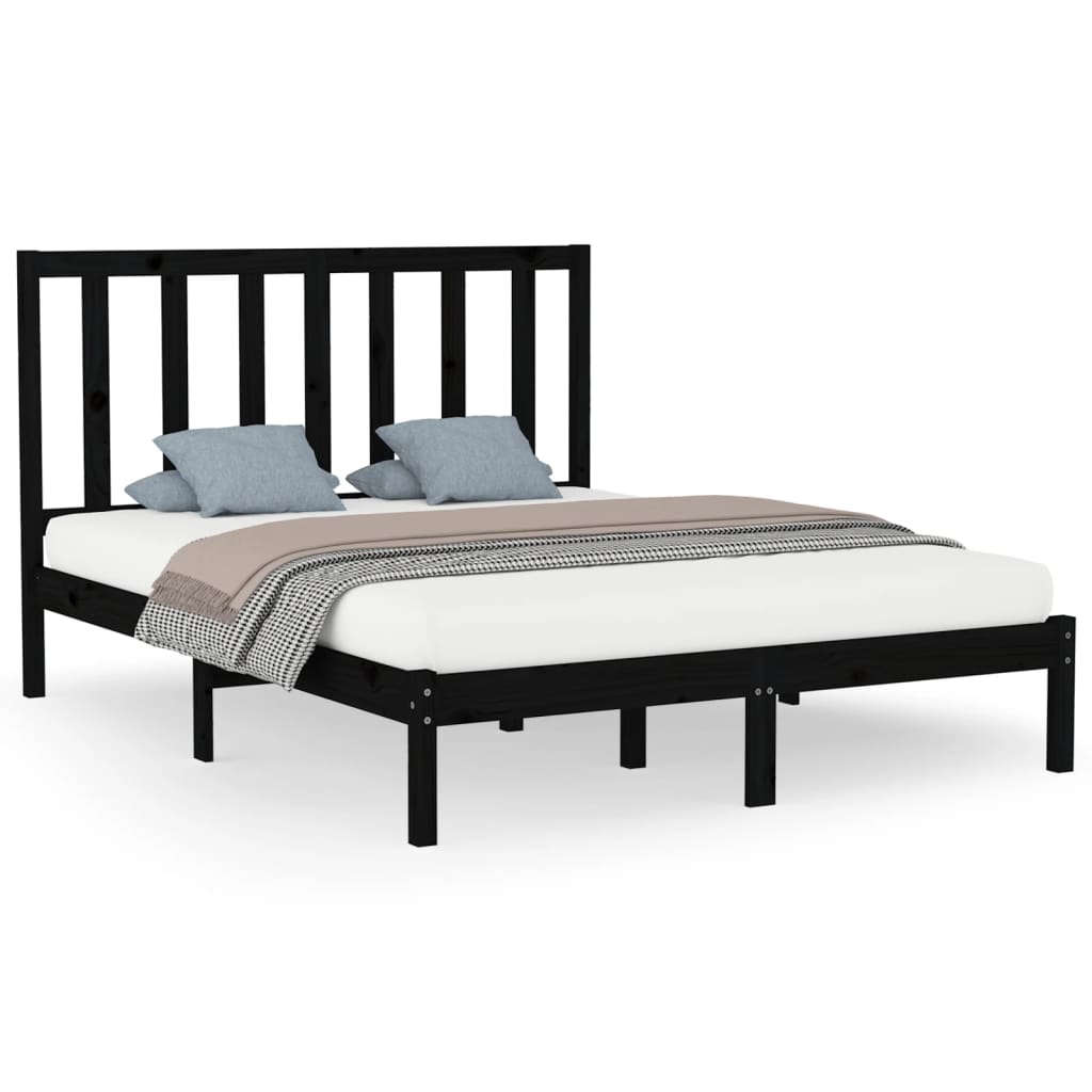 vidaXL Bed Frame without Mattress Black 150x200 cm King Size Solid Wood