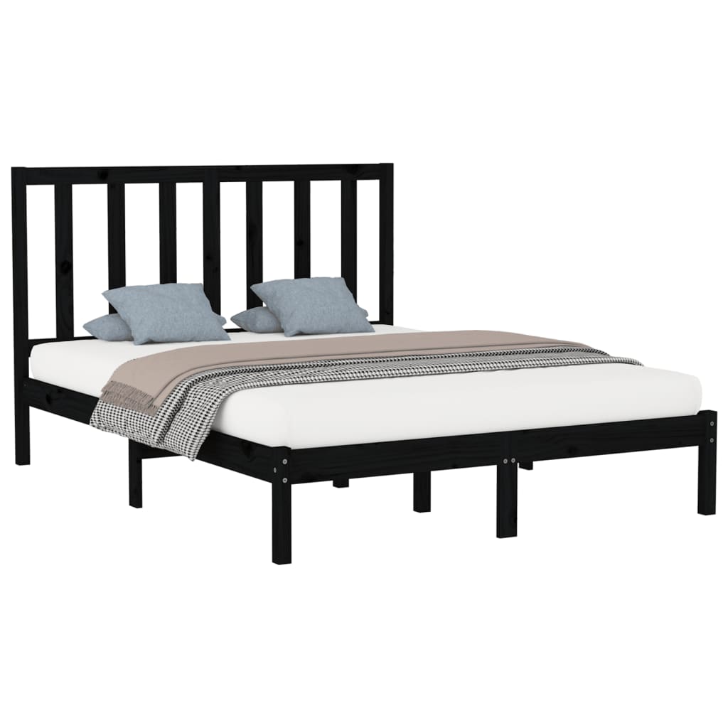 vidaXL Bed Frame without Mattress Black 150x200 cm King Size Solid Wood