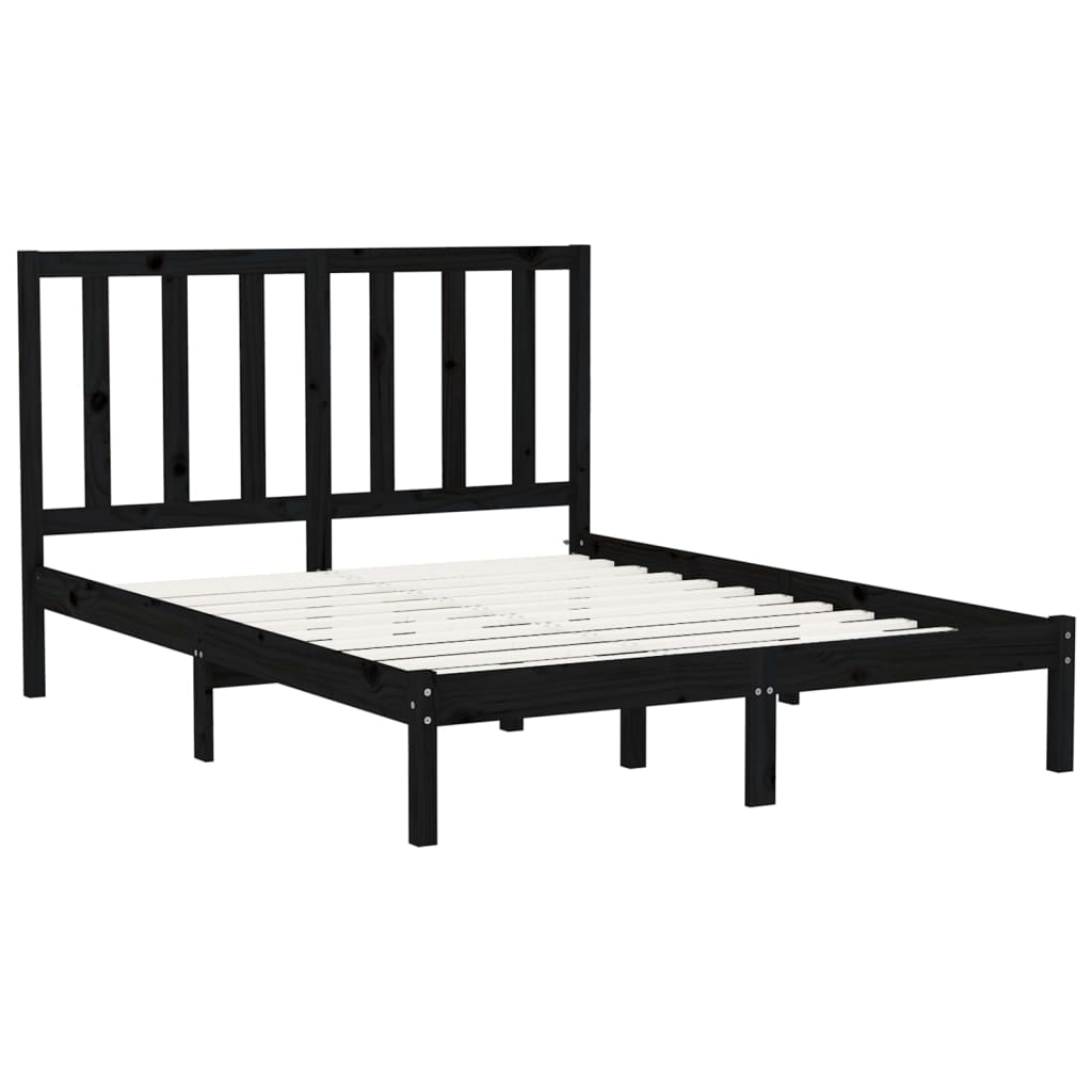 vidaXL Bed Frame without Mattress Black 150x200 cm King Size Solid Wood