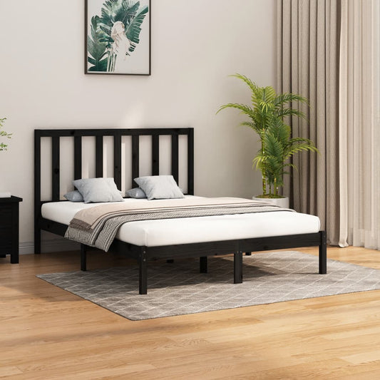 vidaXL Bed Frame without Mattress Black 150x200 cm King Size Solid Wood